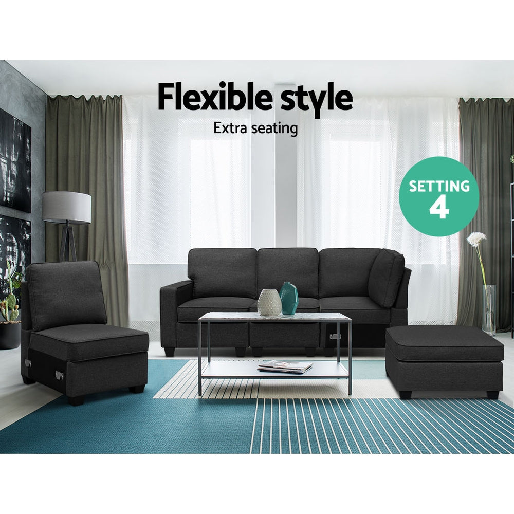Artiss Sofa Lounge Set 5 Seater Modular Chaise Chair Suite Couch Dark Grey-3