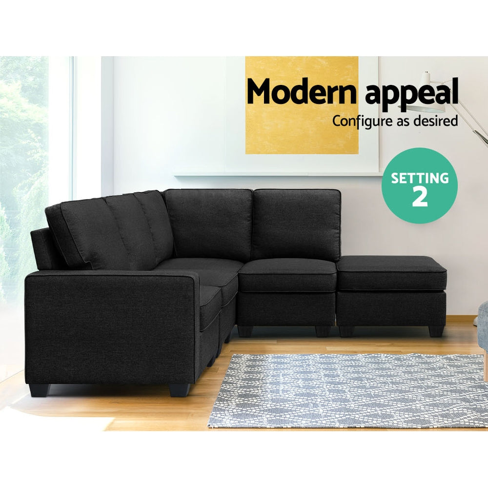 Artiss Sofa Lounge Set 5 Seater Modular Chaise Chair Suite Couch Dark Grey-4