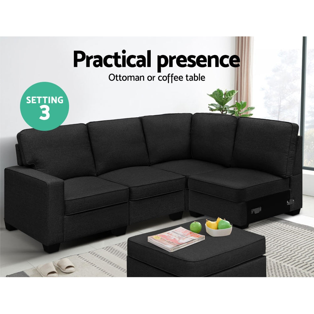 Artiss Sofa Lounge Set 5 Seater Modular Chaise Chair Suite Couch Dark Grey-5