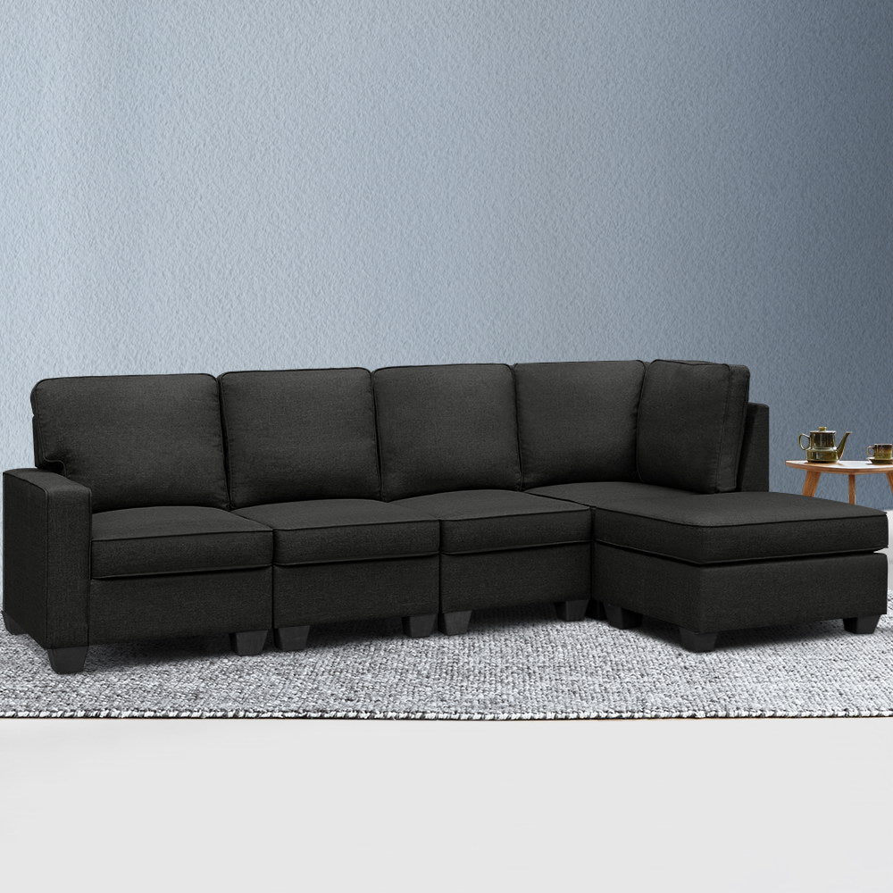Artiss Sofa Lounge Set 5 Seater Modular Chaise Chair Suite Couch Dark Grey-6
