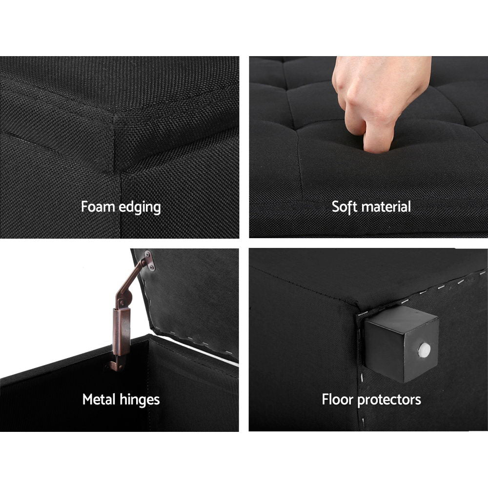 Artiss Storage Ottoman Blanket Box Black Fabric Footstool Chest Couch Seat Toy-5