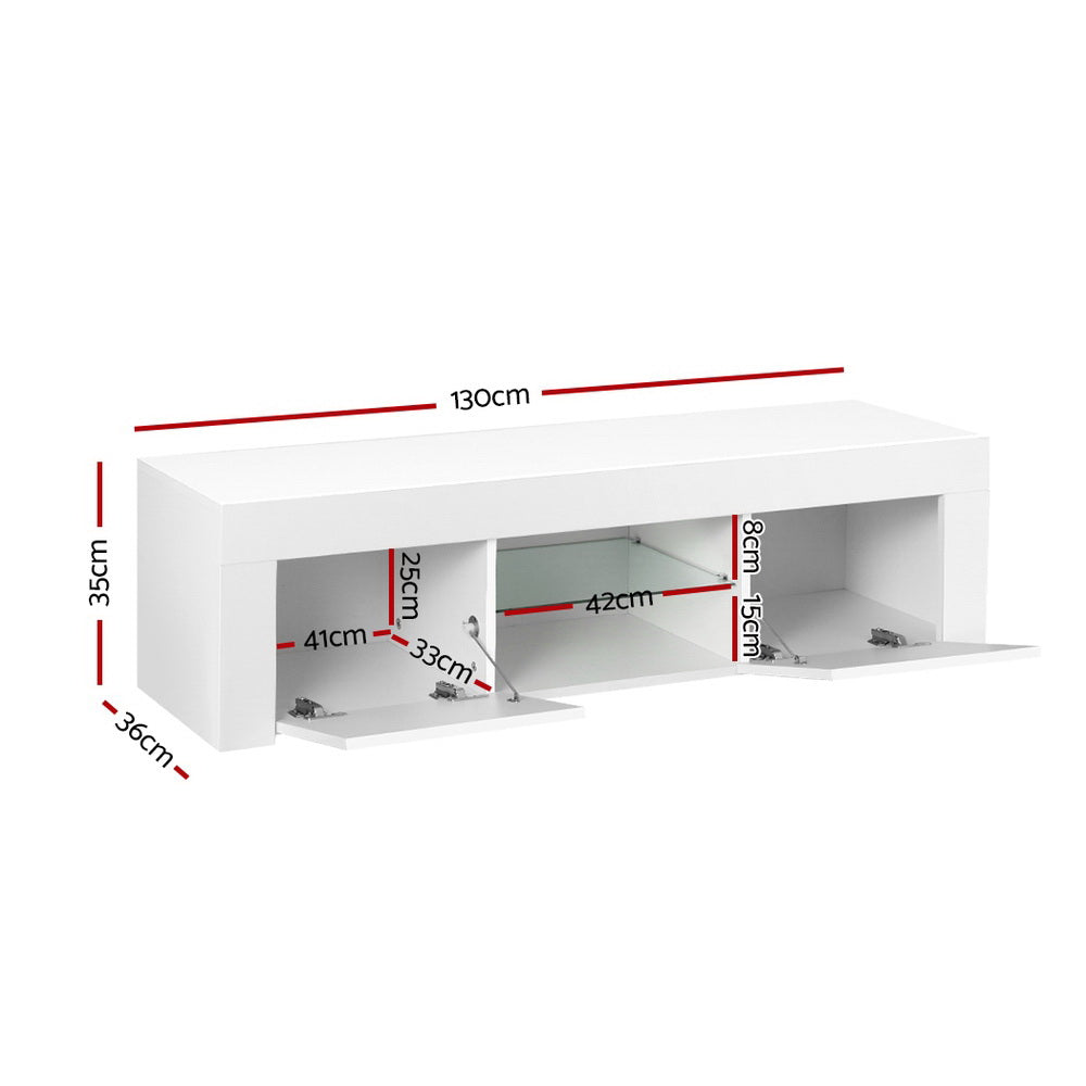 Artiss TV Cabinet Entertainment Unit Stand RGB LED Gloss Furniture 130cm White-2
