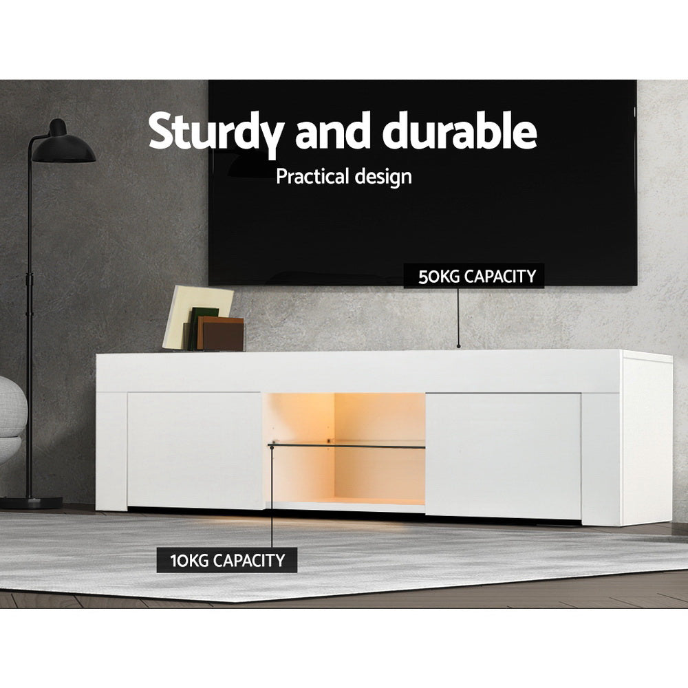 Artiss TV Cabinet Entertainment Unit Stand RGB LED Gloss Furniture 130cm White-5