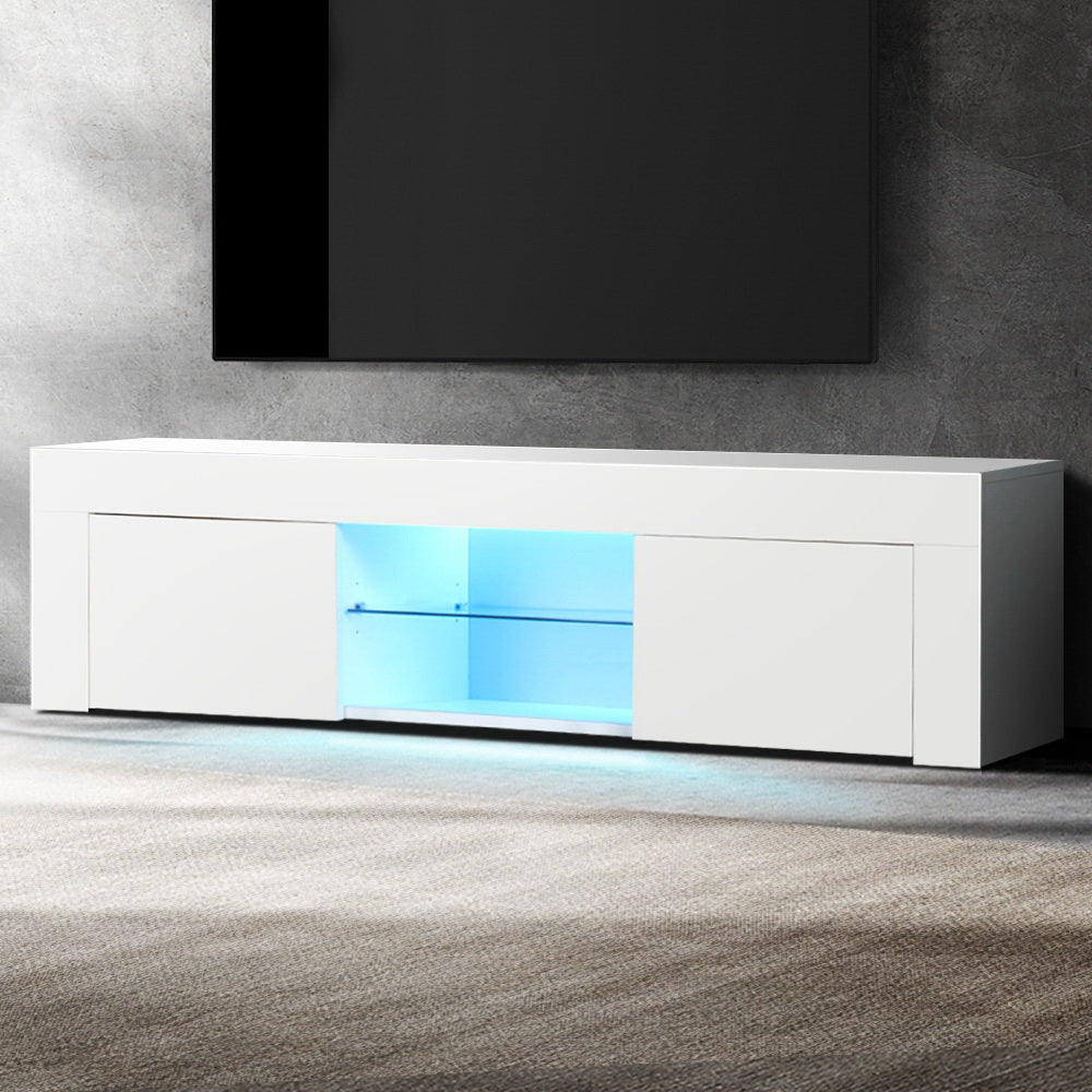 Artiss TV Cabinet Entertainment Unit Stand RGB LED Gloss Furniture 130cm White-7