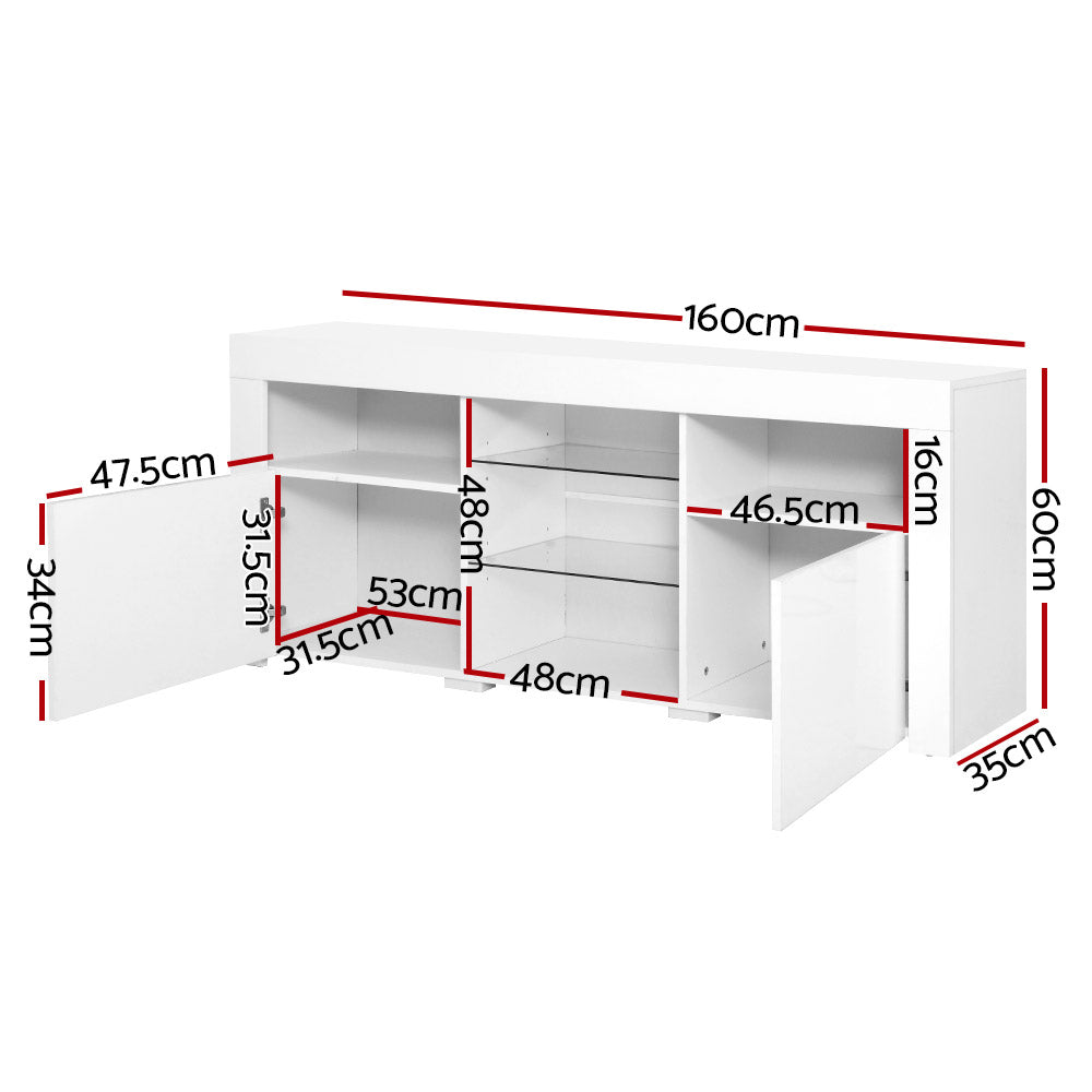 Artiss TV Cabinet Entertainment Unit Stand RGB LED Gloss Furniture 160cm White-1