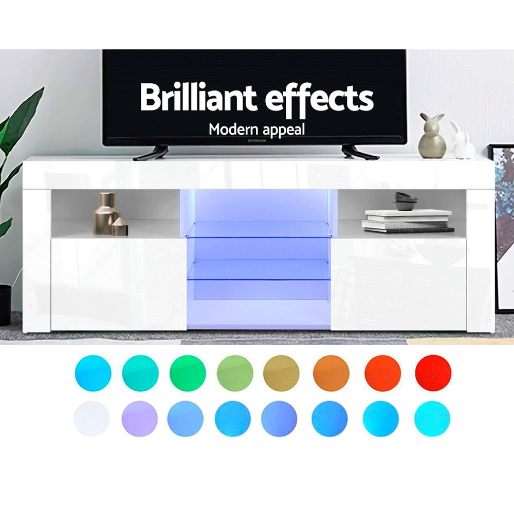 Artiss TV Cabinet Entertainment Unit Stand RGB LED Gloss Furniture 160cm White-4