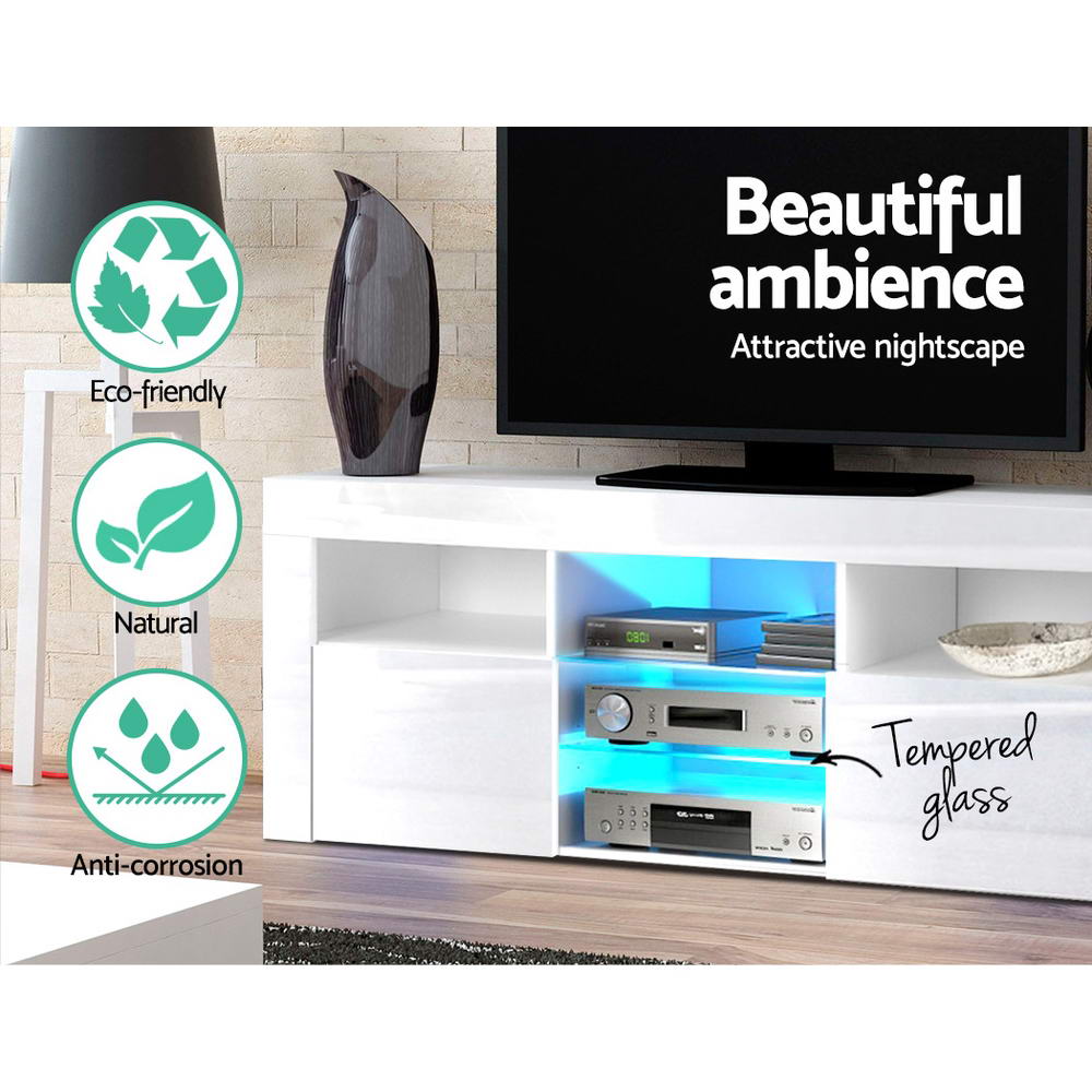 Artiss TV Cabinet Entertainment Unit Stand RGB LED Gloss Furniture 160cm White-5