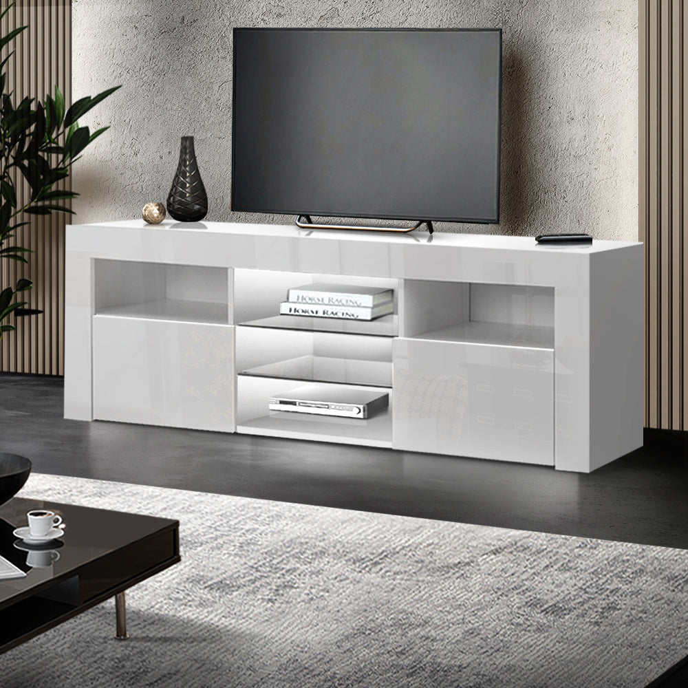 Artiss TV Cabinet Entertainment Unit Stand RGB LED Gloss Furniture 160cm White-7