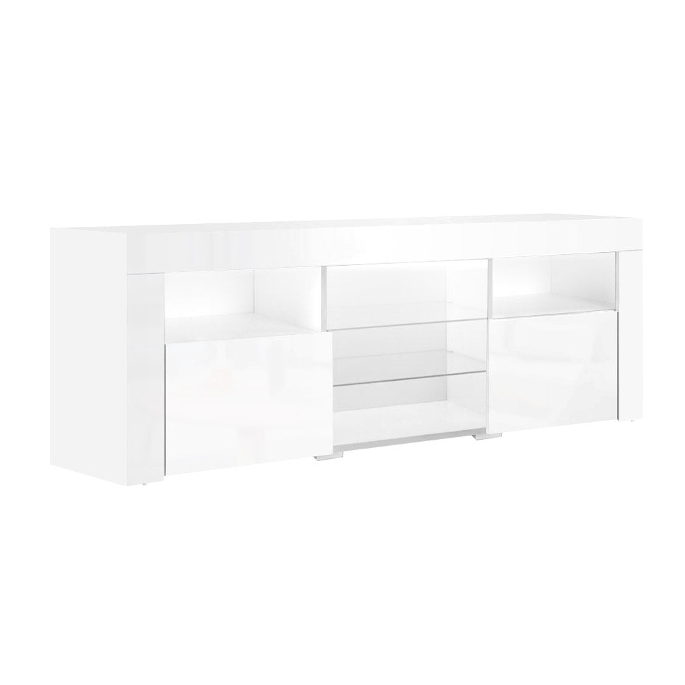 Artiss TV Cabinet Entertainment Unit Stand RGB LED Gloss Furniture 160cm White-0