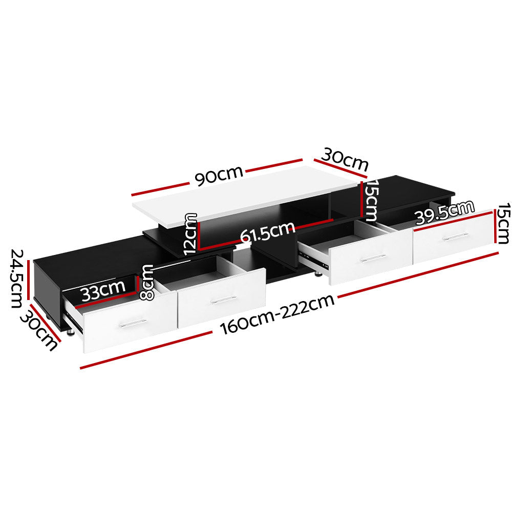 Artiss TV Cabinet Entertainment Unit Stand Wooden 160CM To 220CM Storage Drawers Black White-1