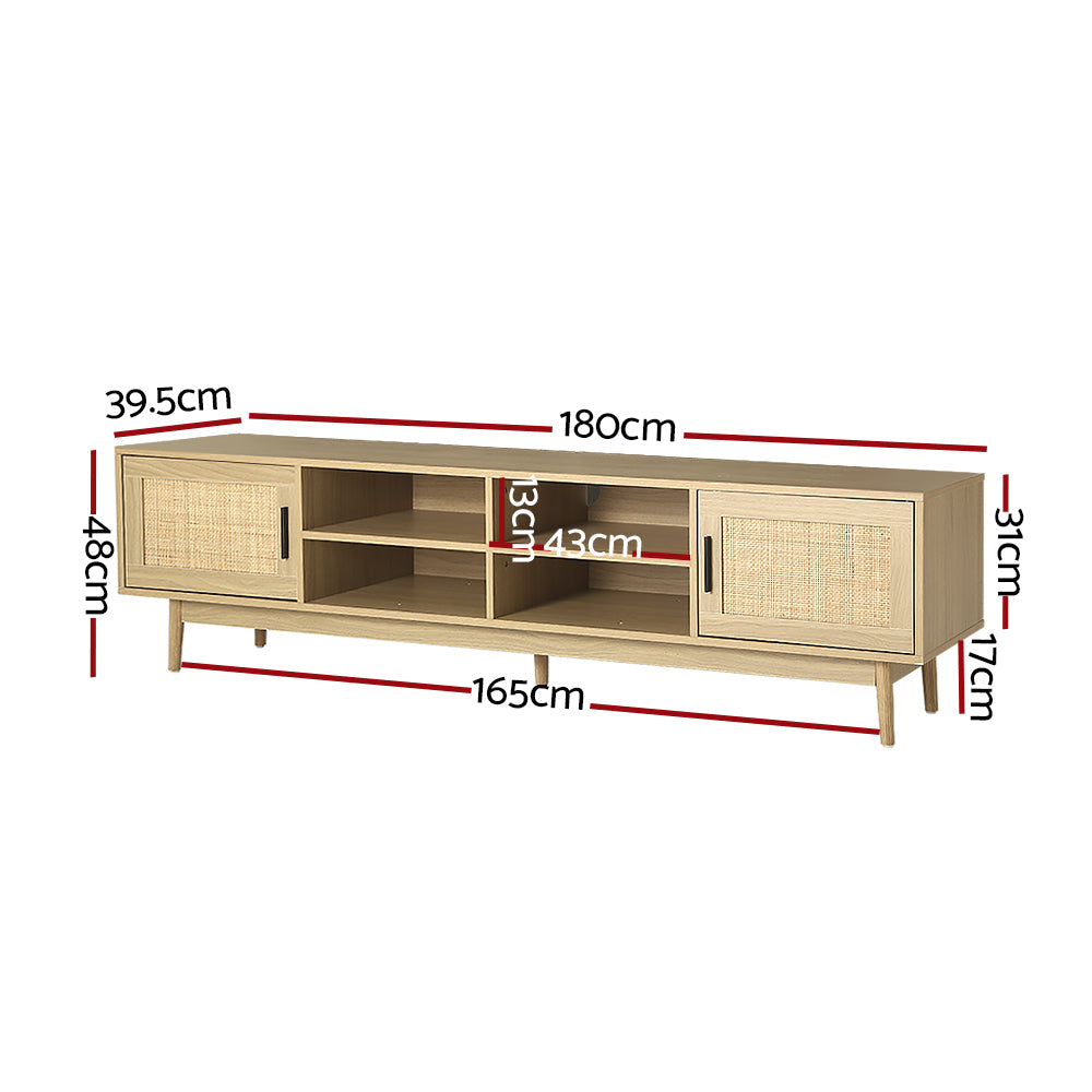 Artiss TV Cabinet Entertainment Unit Storage Cabinets Rattan Wooden 180CM-1