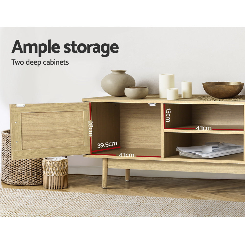 Artiss TV Cabinet Entertainment Unit Storage Cabinets Rattan Wooden 180CM-5
