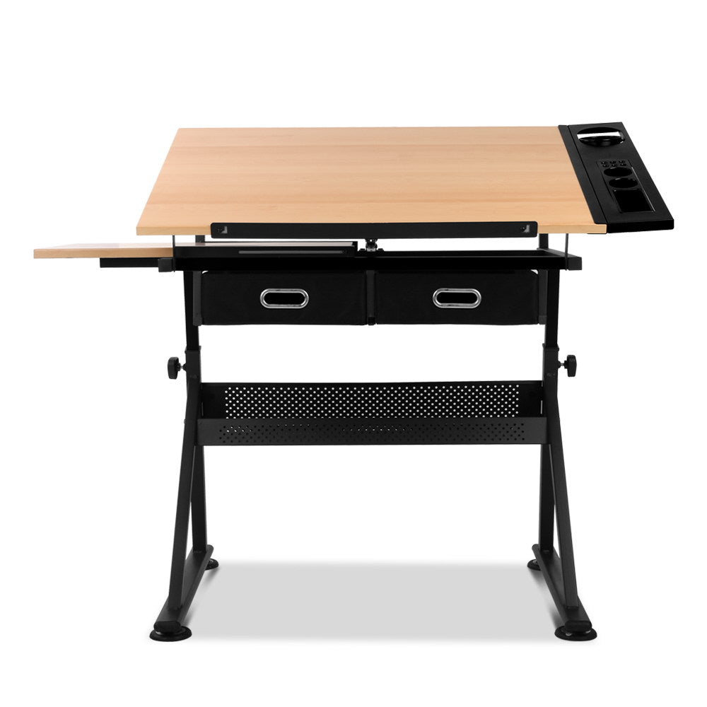 Artiss Tilt Drafting Table Stool Set - Natural & Black-2