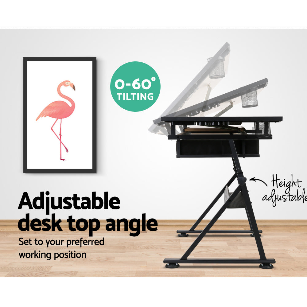 Artiss Tilt Drafting Table Stool Set - Natural & Black-4