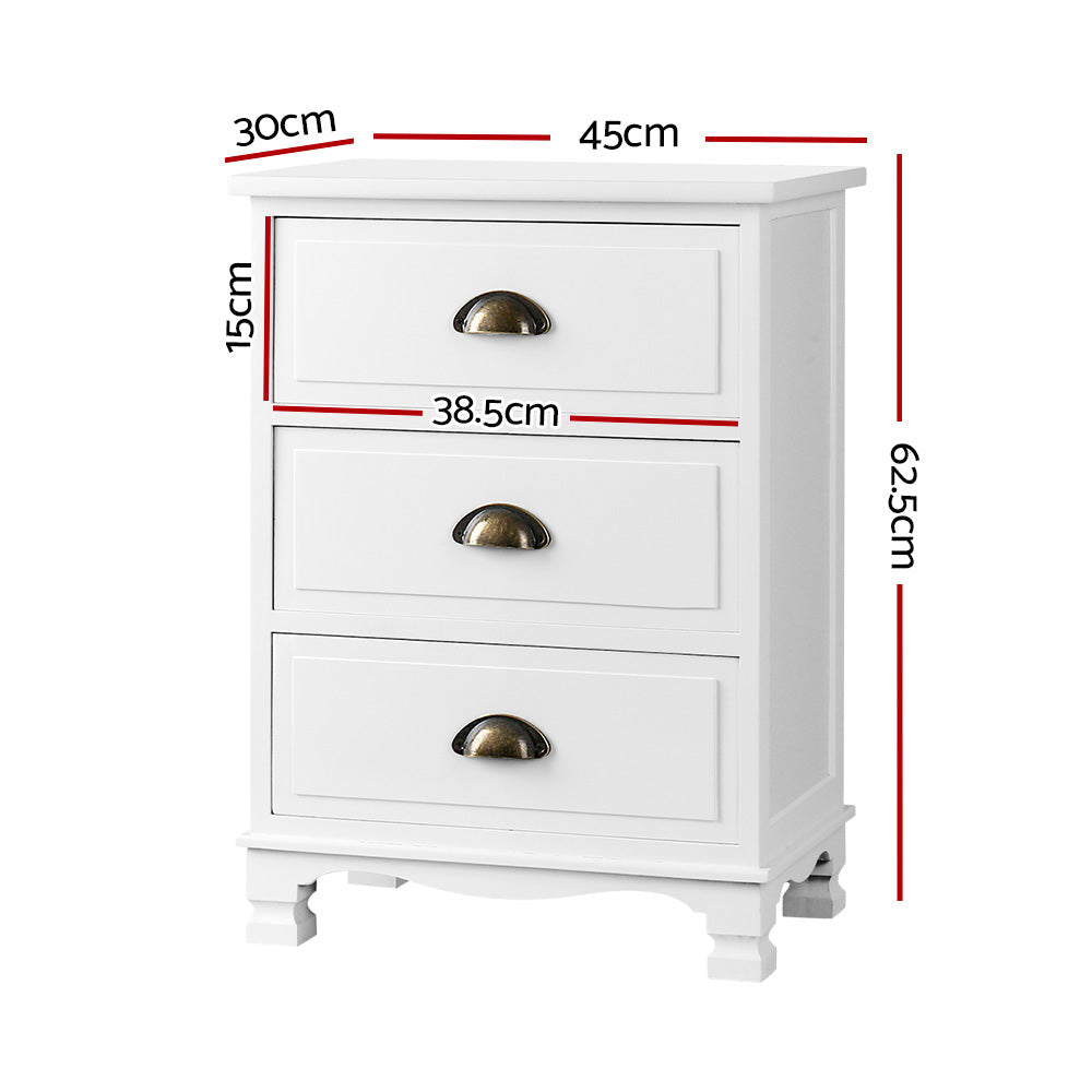 Artiss Vintage Bedside Table Chest Storage Cabinet Nightstand White-1