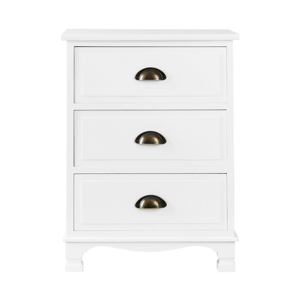 Artiss Vintage Bedside Table Chest Storage Cabinet Nightstand White-2