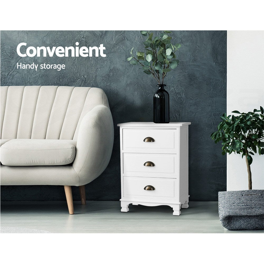 Artiss Vintage Bedside Table Chest Storage Cabinet Nightstand White-4