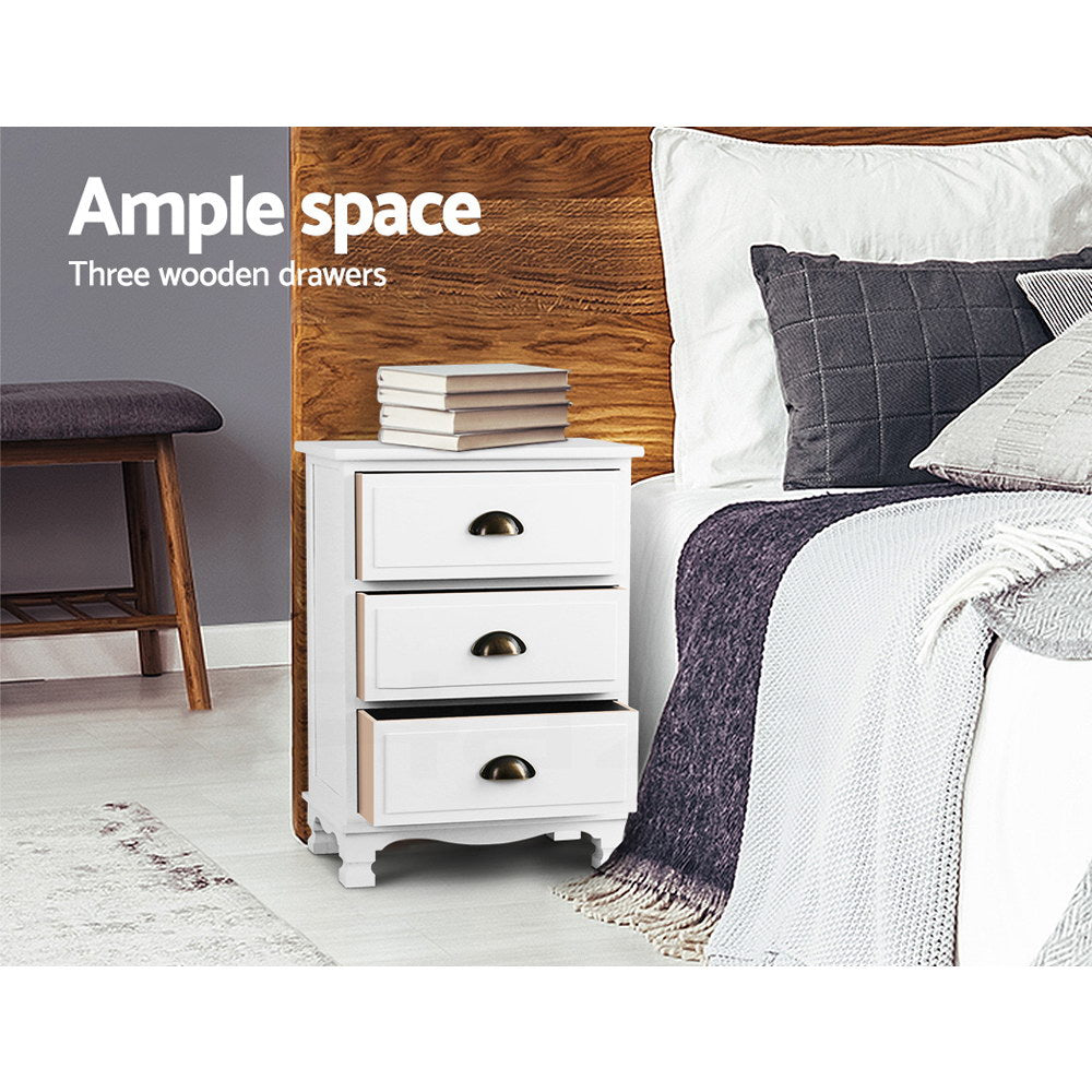 Artiss Vintage Bedside Table Chest Storage Cabinet Nightstand White-5