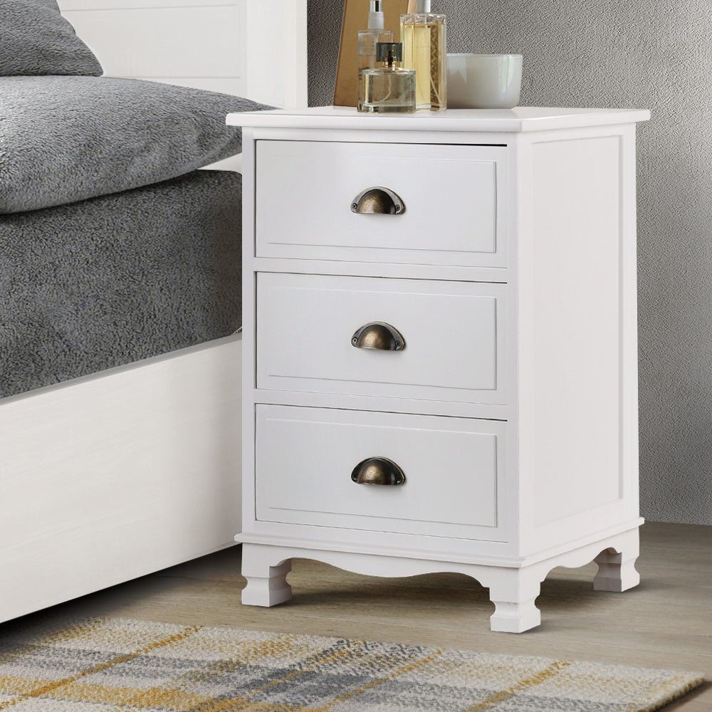 Artiss Vintage Bedside Table Chest Storage Cabinet Nightstand White-7