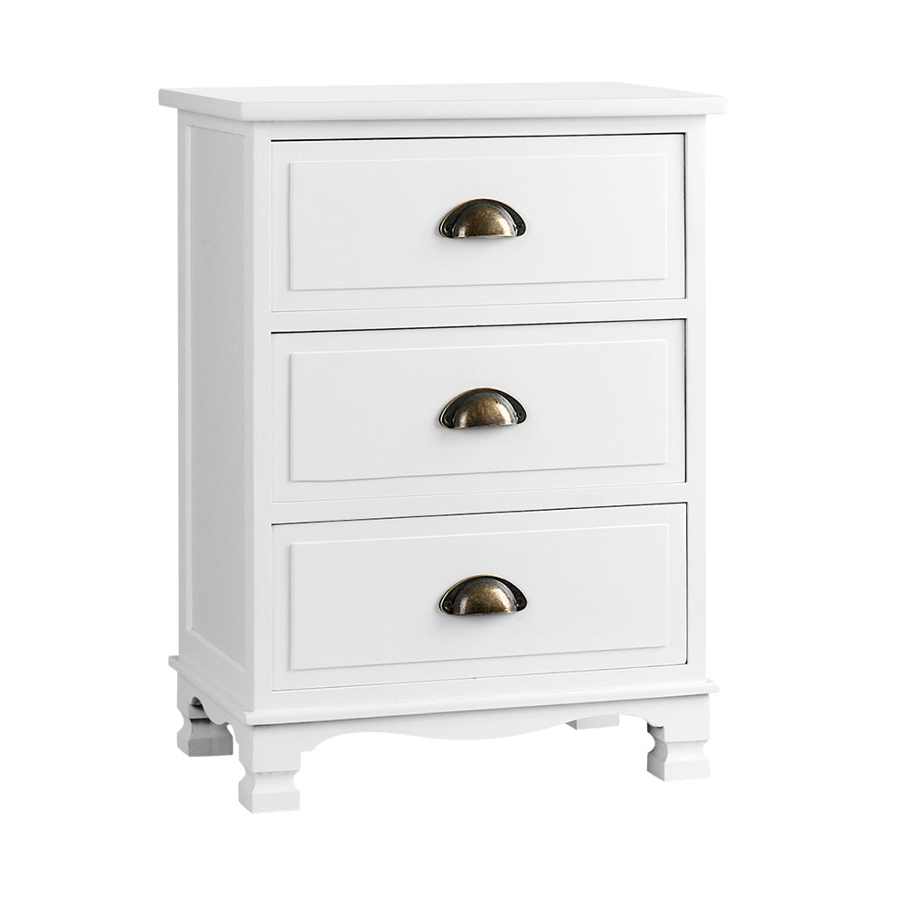 Artiss Vintage Bedside Table Chest Storage Cabinet Nightstand White-0
