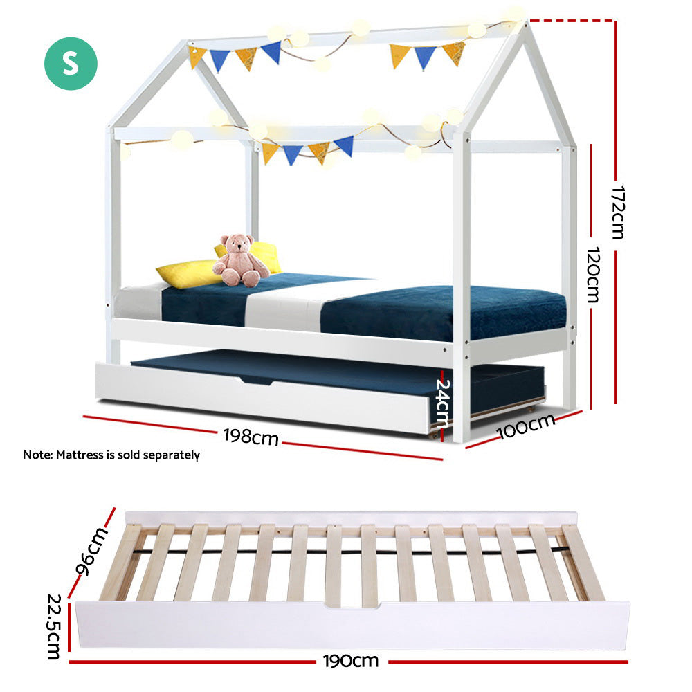 Artiss Wooden Bed Frame Single Size Mattress Base Pine Timber Platform White HOLY-1