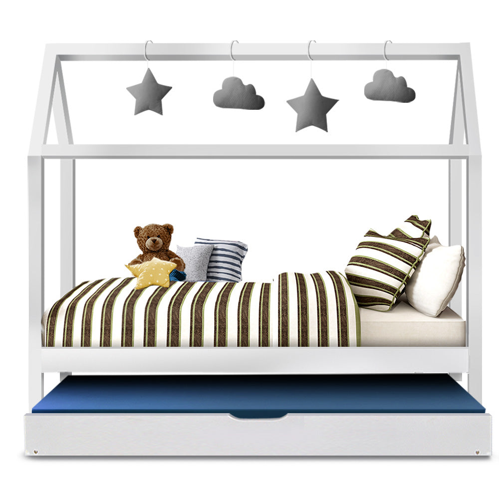 Artiss Wooden Bed Frame Single Size Mattress Base Pine Timber Platform White HOLY-2