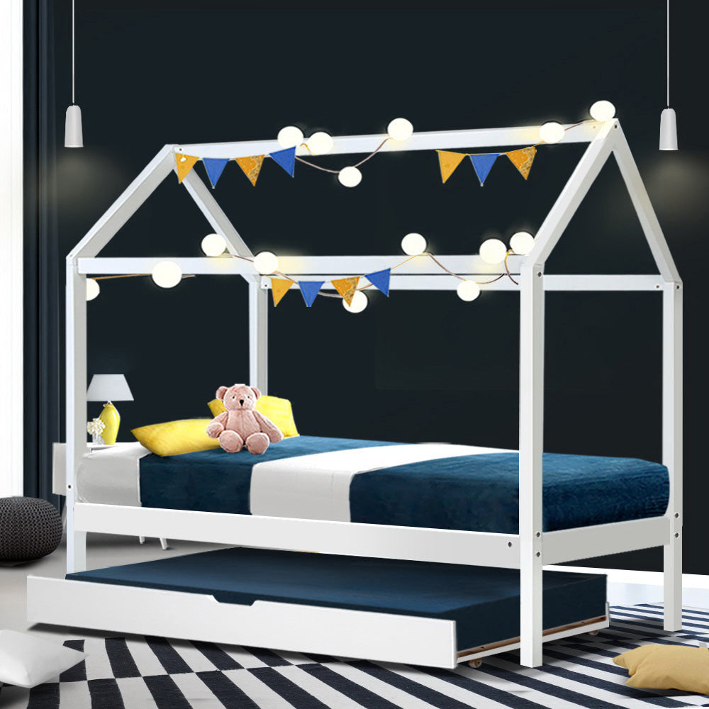 Artiss Wooden Bed Frame Single Size Mattress Base Pine Timber Platform White HOLY-6