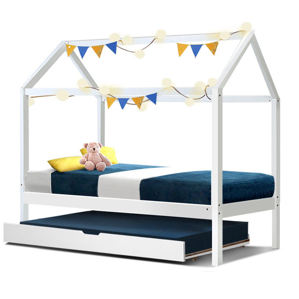 Artiss Wooden Bed Frame Single Size Mattress Base Pine Timber Platform White HOLY-0