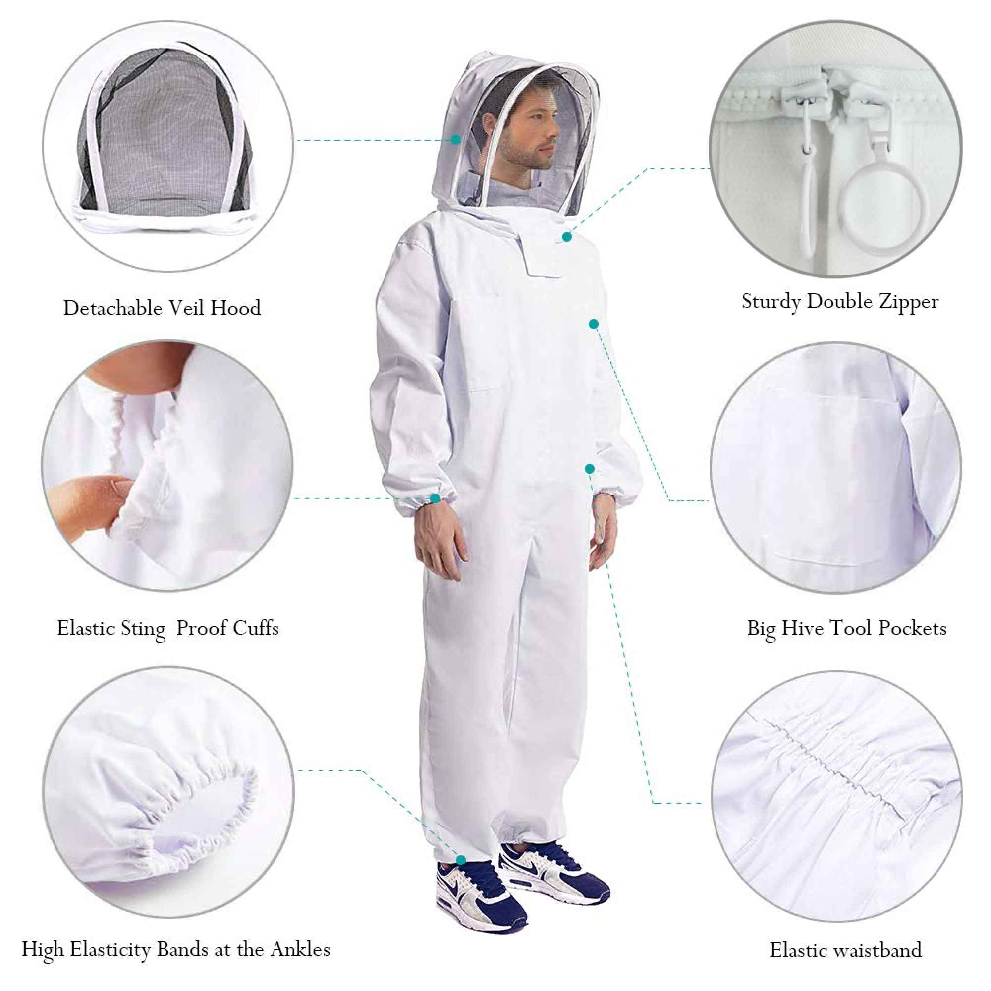 Beekeeping Suit Outfit Bee Hooded Cotton Ventilated Bee Keeping Protective Overalls-8