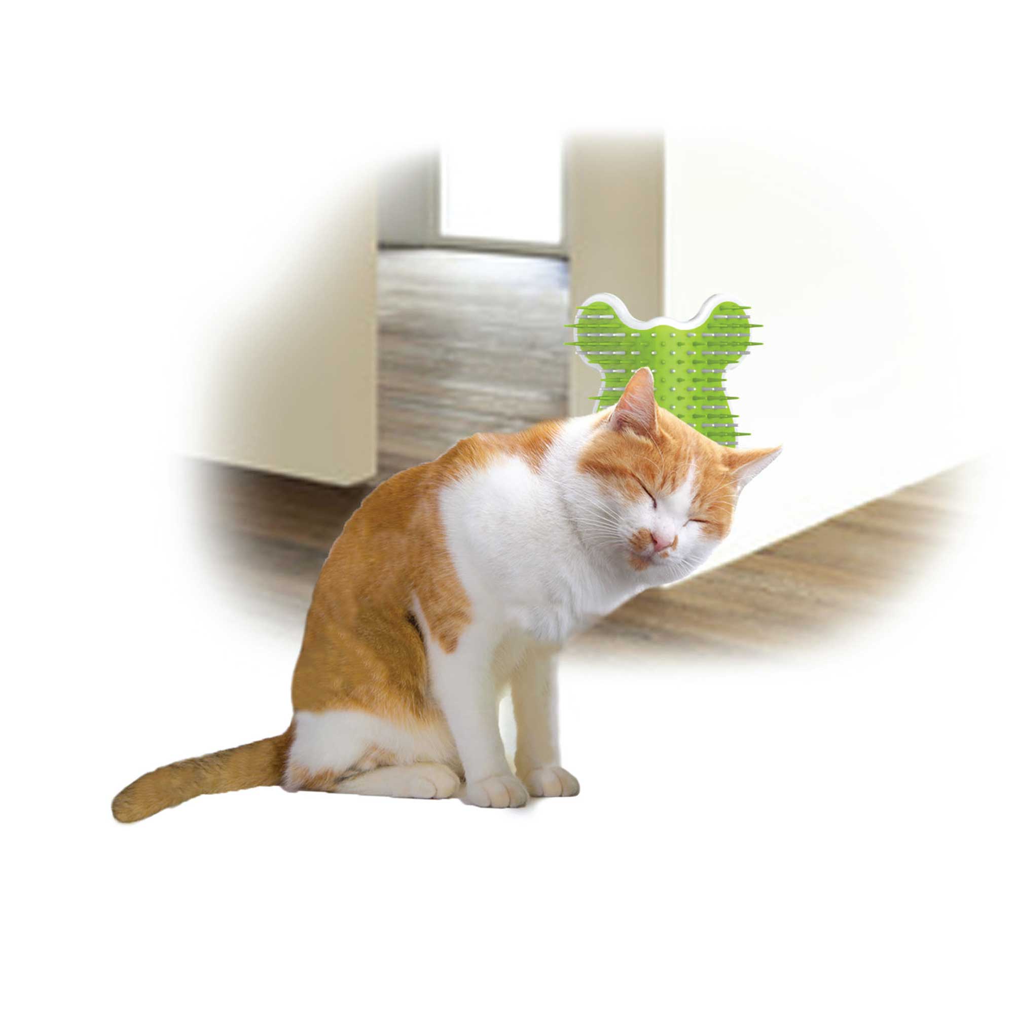Cat Corner Groomer With Catnip - Wall Mounted Pet Self Comb Massager Brush-2