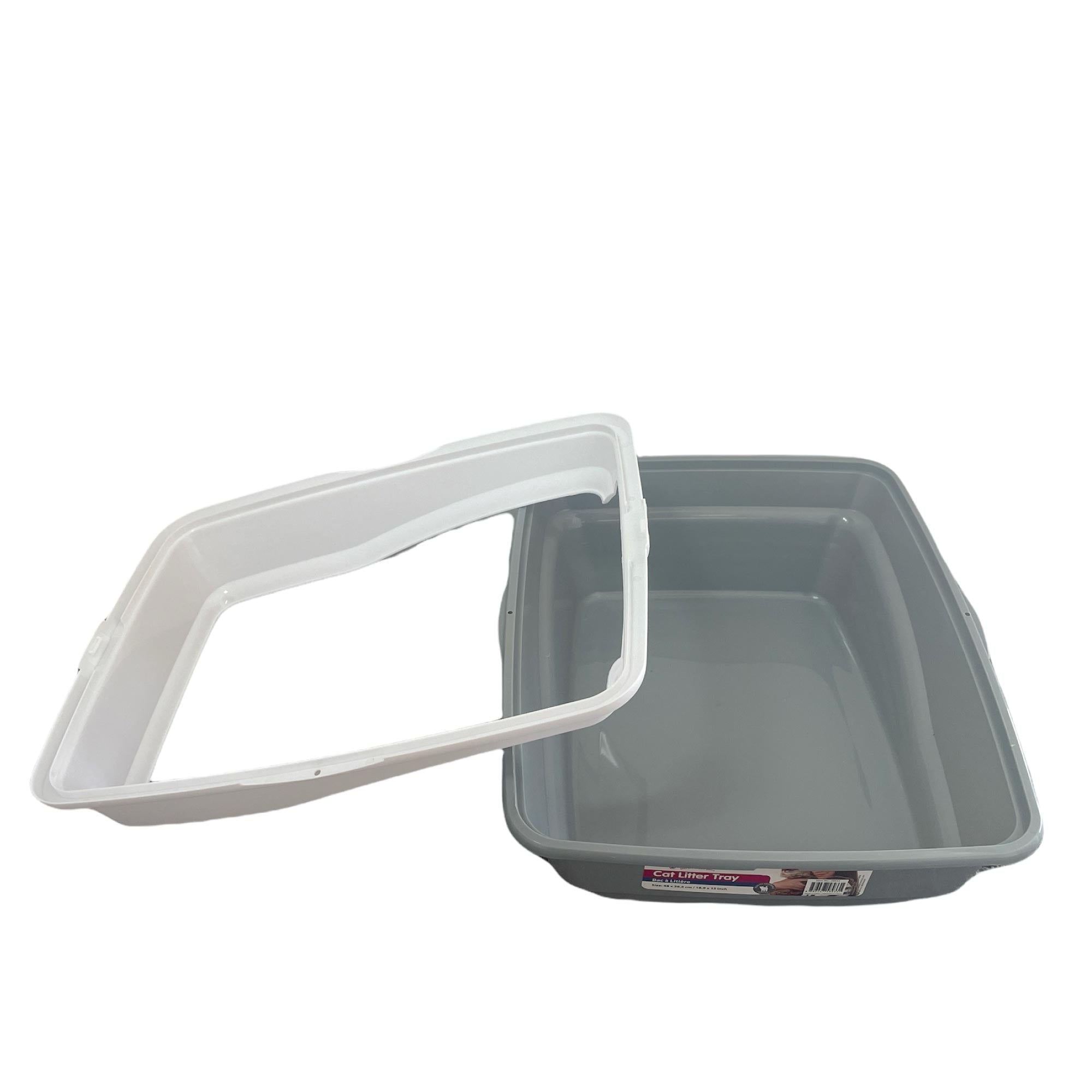 Cat Litter Tray Plastic 48x38.5x12cm Non Spill Mess Guard Rim Grey White Kitty Pan-1
