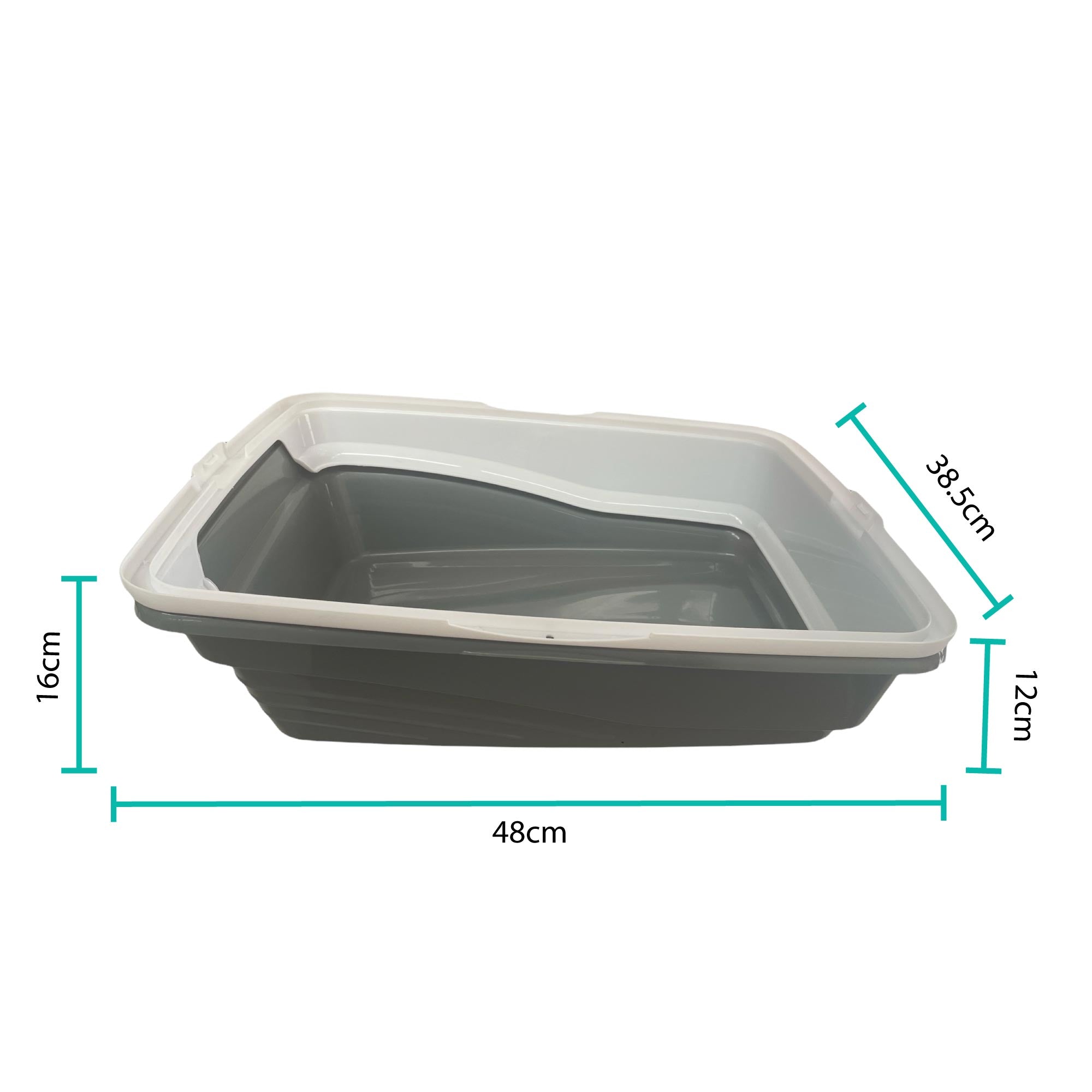 Cat Litter Tray Plastic 48x38.5x12cm Non Spill Mess Guard Rim Grey White Kitty Pan-2