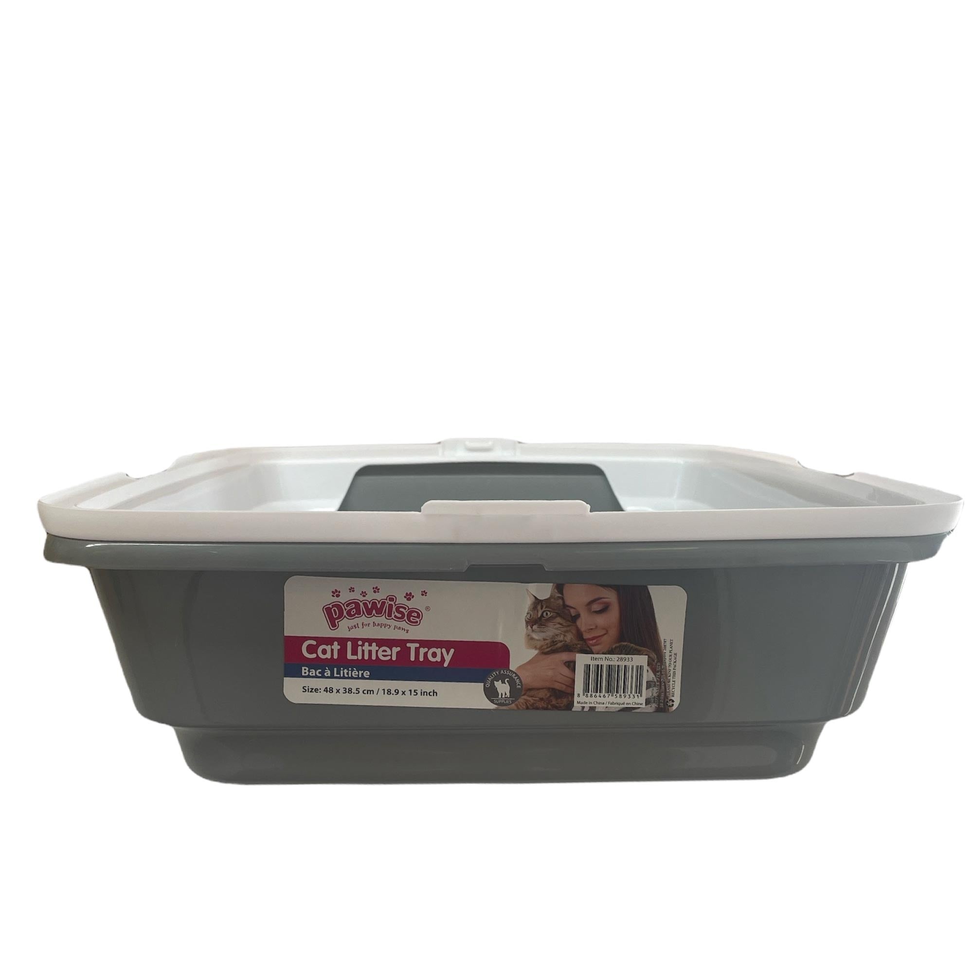 Cat Litter Tray Plastic 48x38.5x12cm Non Spill Mess Guard Rim Grey White Kitty Pan-3