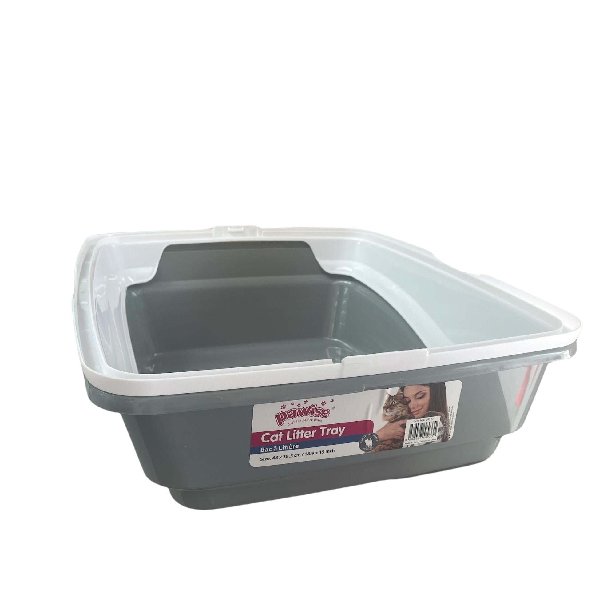 Cat Litter Tray Plastic 48x38.5x12cm Non Spill Mess Guard Rim Grey White Kitty Pan-4