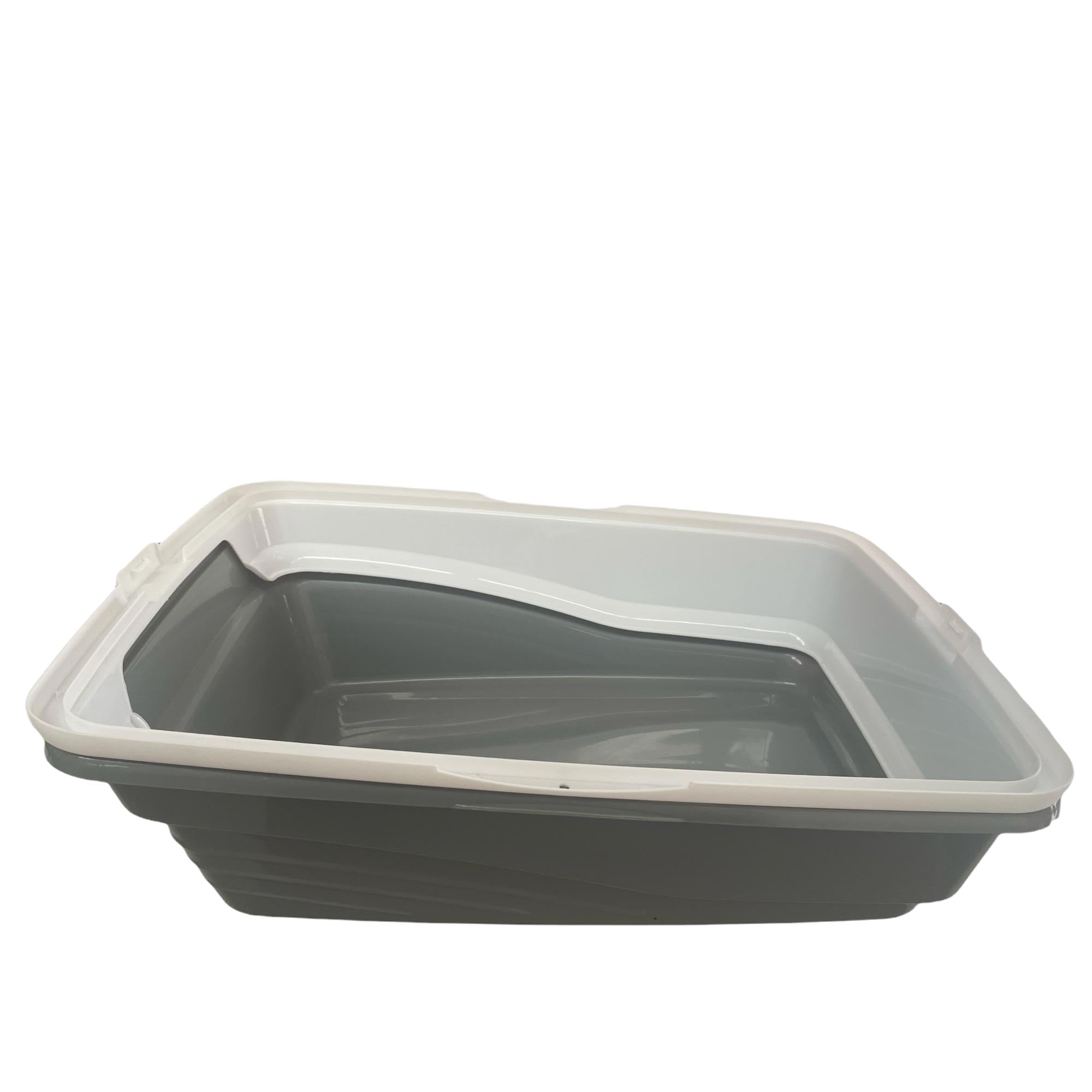 Cat Litter Tray Plastic 48x38.5x12cm Non Spill Mess Guard Rim Grey White Kitty Pan-5
