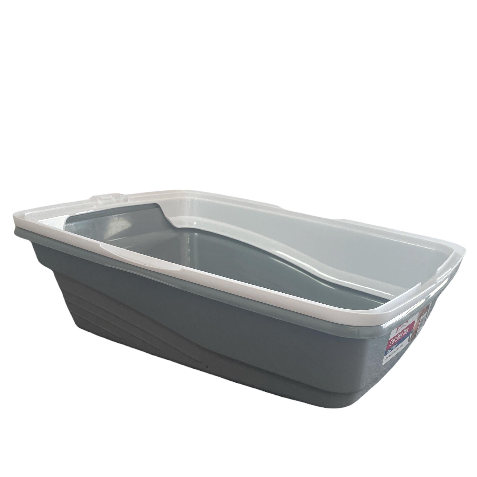 Cat Litter Tray Plastic 48x38.5x12cm Non Spill Mess Guard Rim Grey White Kitty Pan-6