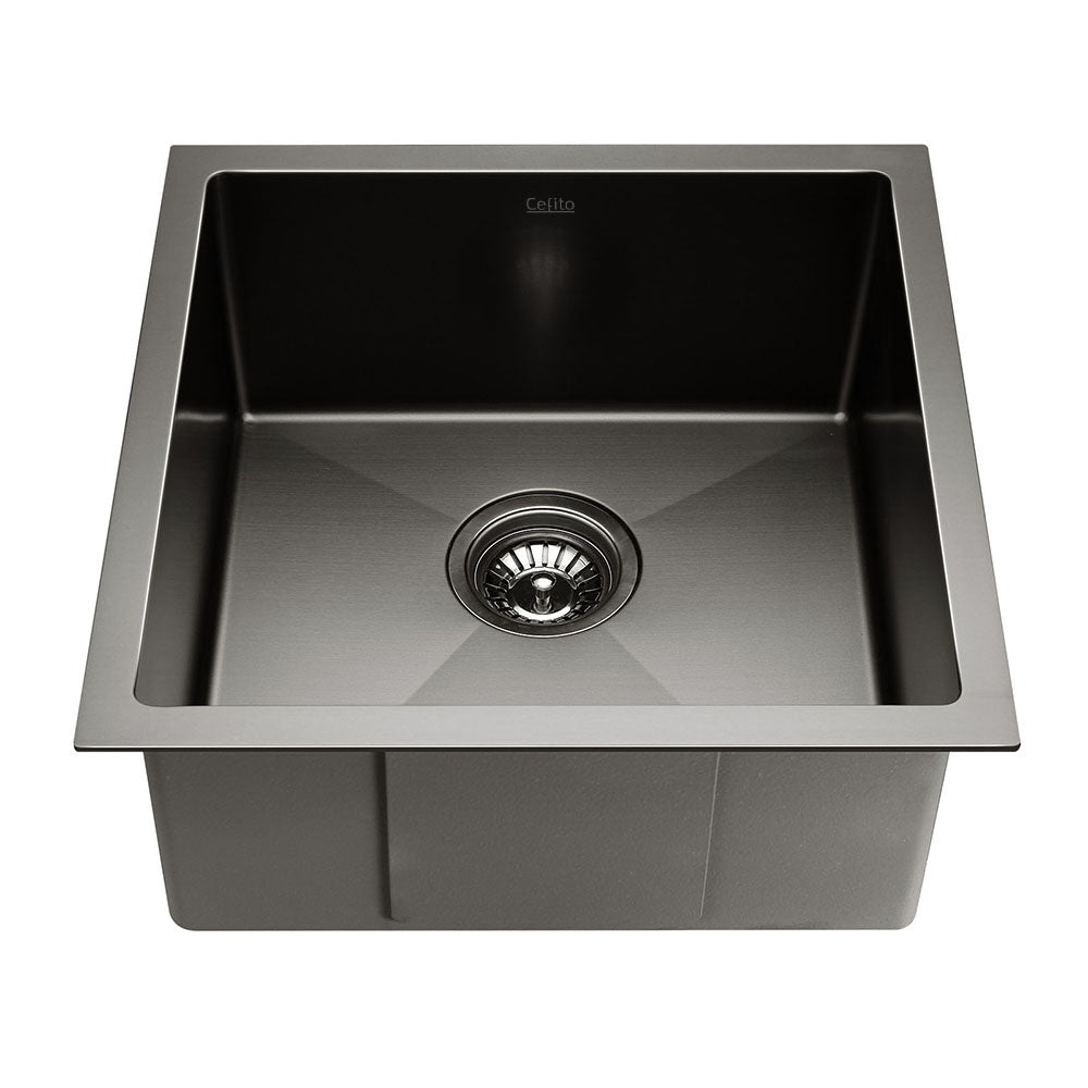 Cefito 44cm x 44cm Stainless Steel Kitchen Sink Under/Top/Flush Mount Black-2