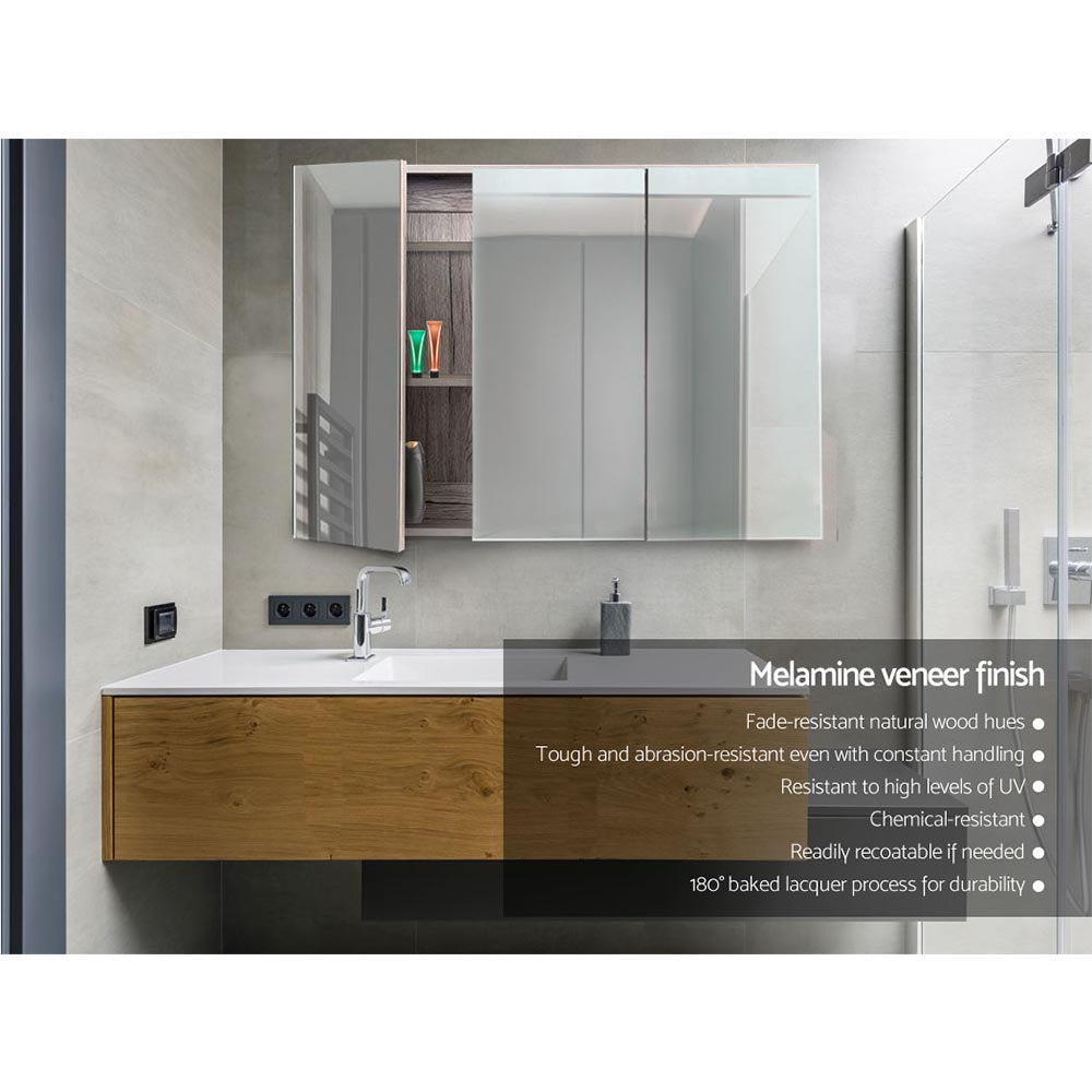 Cefito Bathroom Mirror Cabinet 900mm x720mm - Natural-3