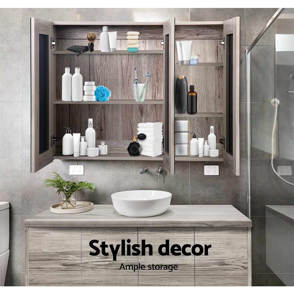 Cefito Bathroom Mirror Cabinet 900mm x720mm - Natural-4