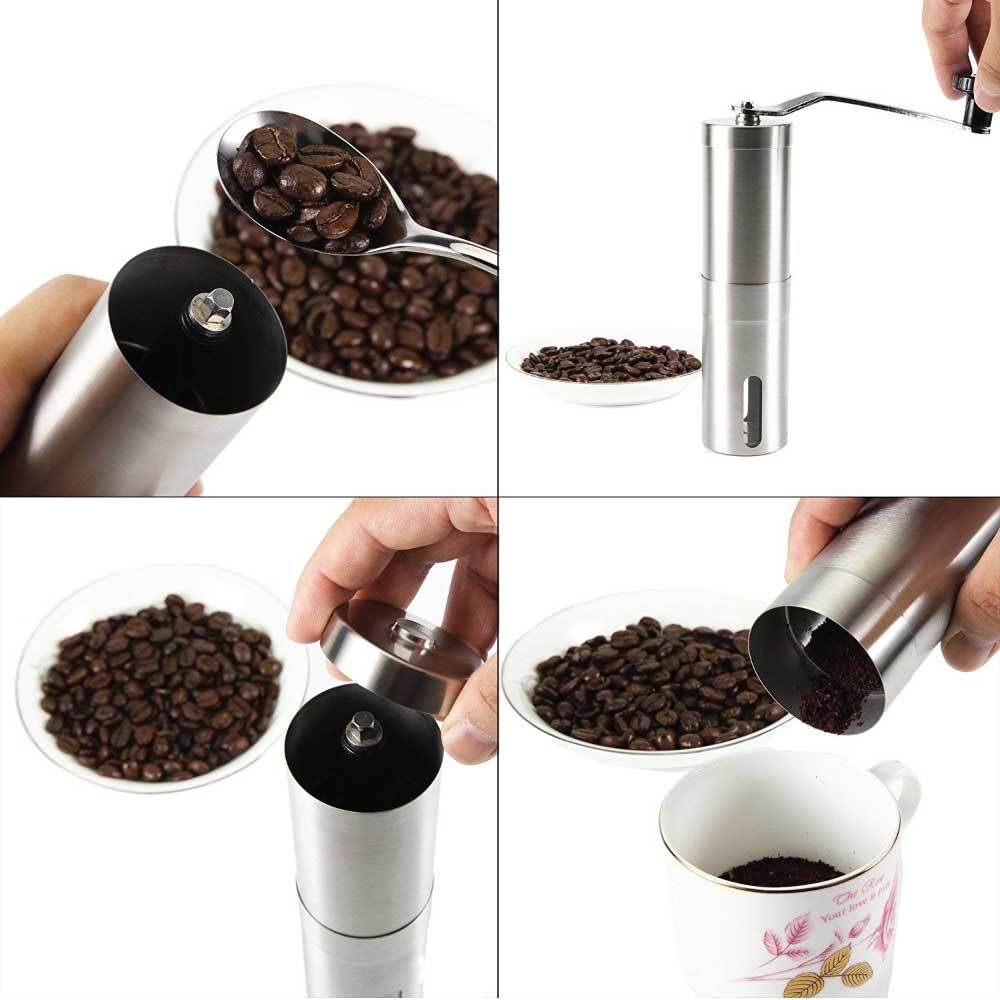 Coffee Bean Grinder - Stainless Steel Ceramic Burr Manual Hand Crank Nut Mill-5