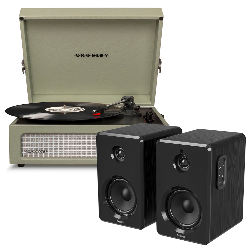 Crosley Voyager Bluetooth Portable Turntable - Sage + Bundled Majority D40 Bluetooth Speakers - Black-0