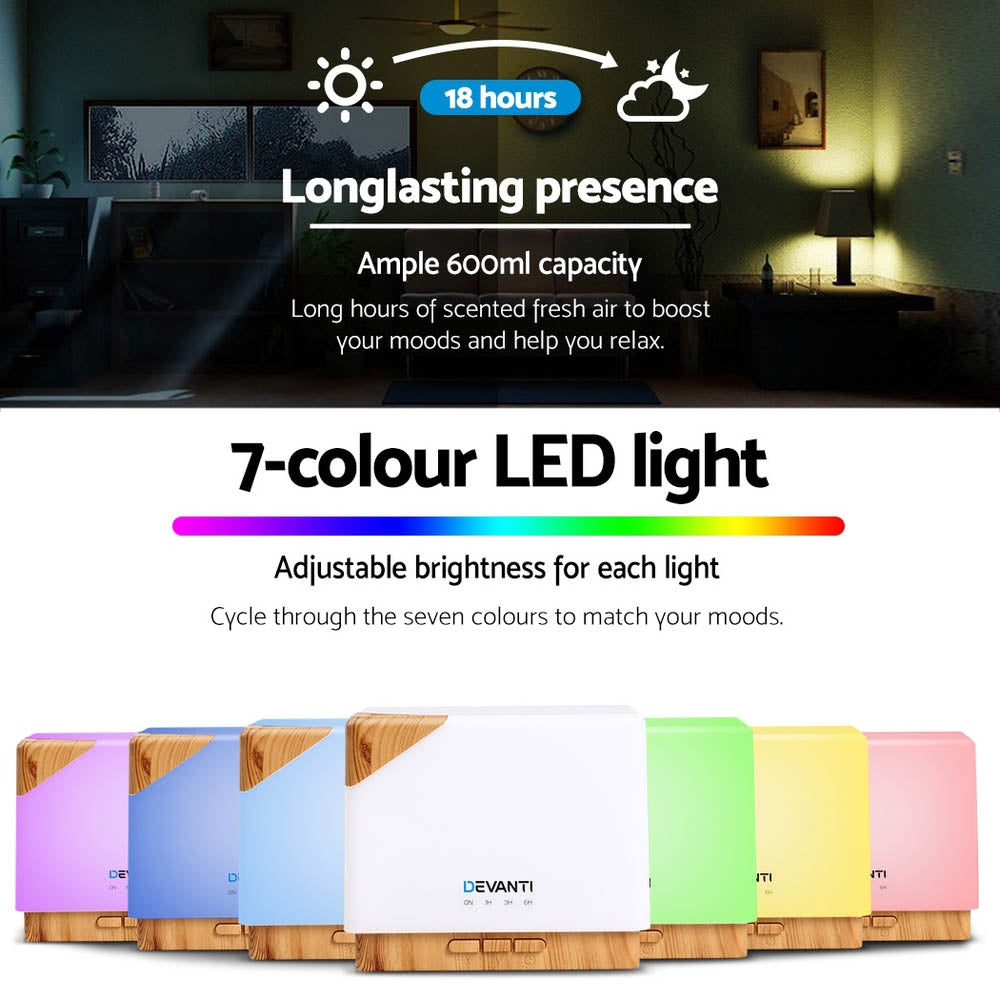 DEVANTi Aroma Diffuser Air Humidifier Night Light 600ml-2