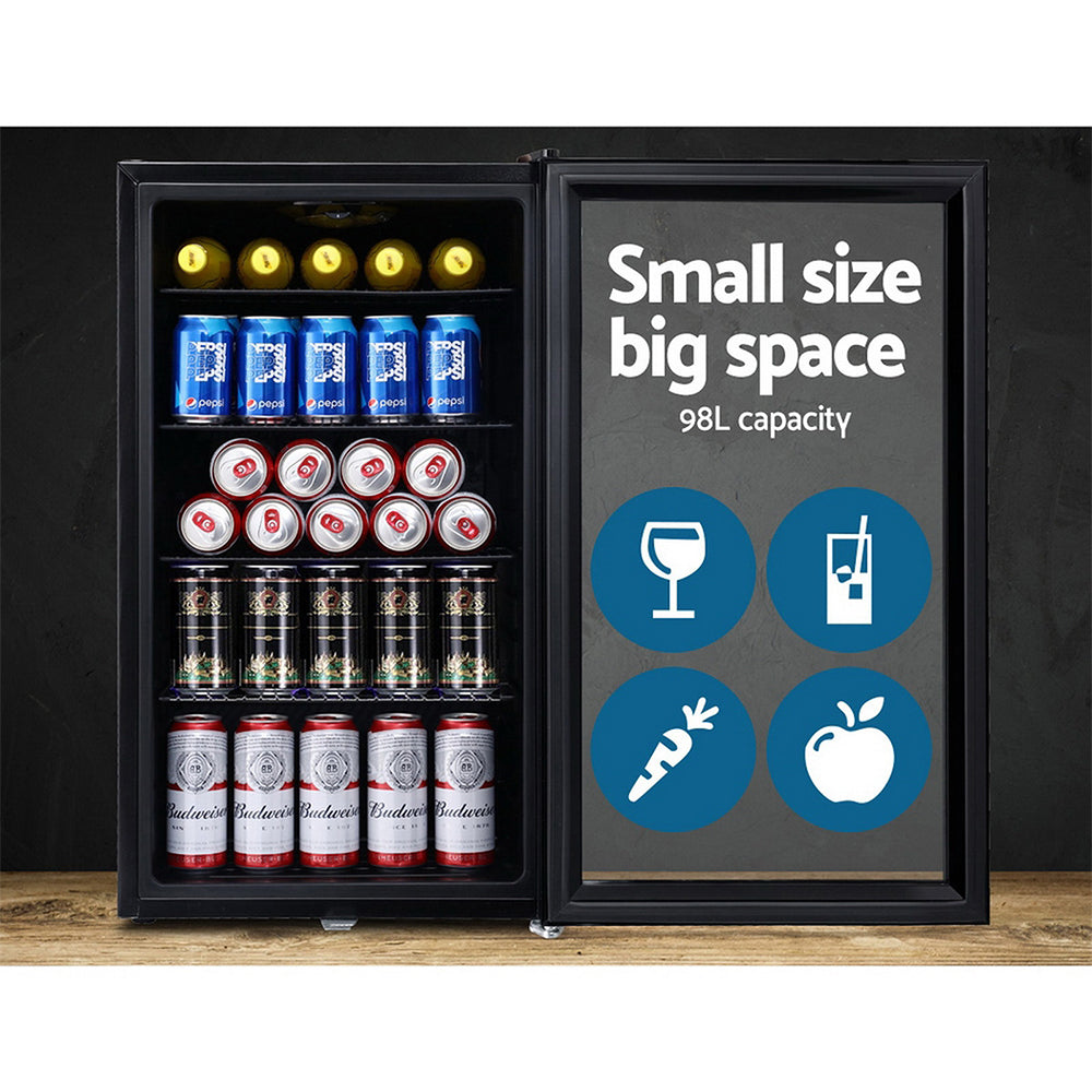 Devanti 98L Bar Fridge Glass Door Mini Freezer Fridges Countertop Beverage Commercial-5