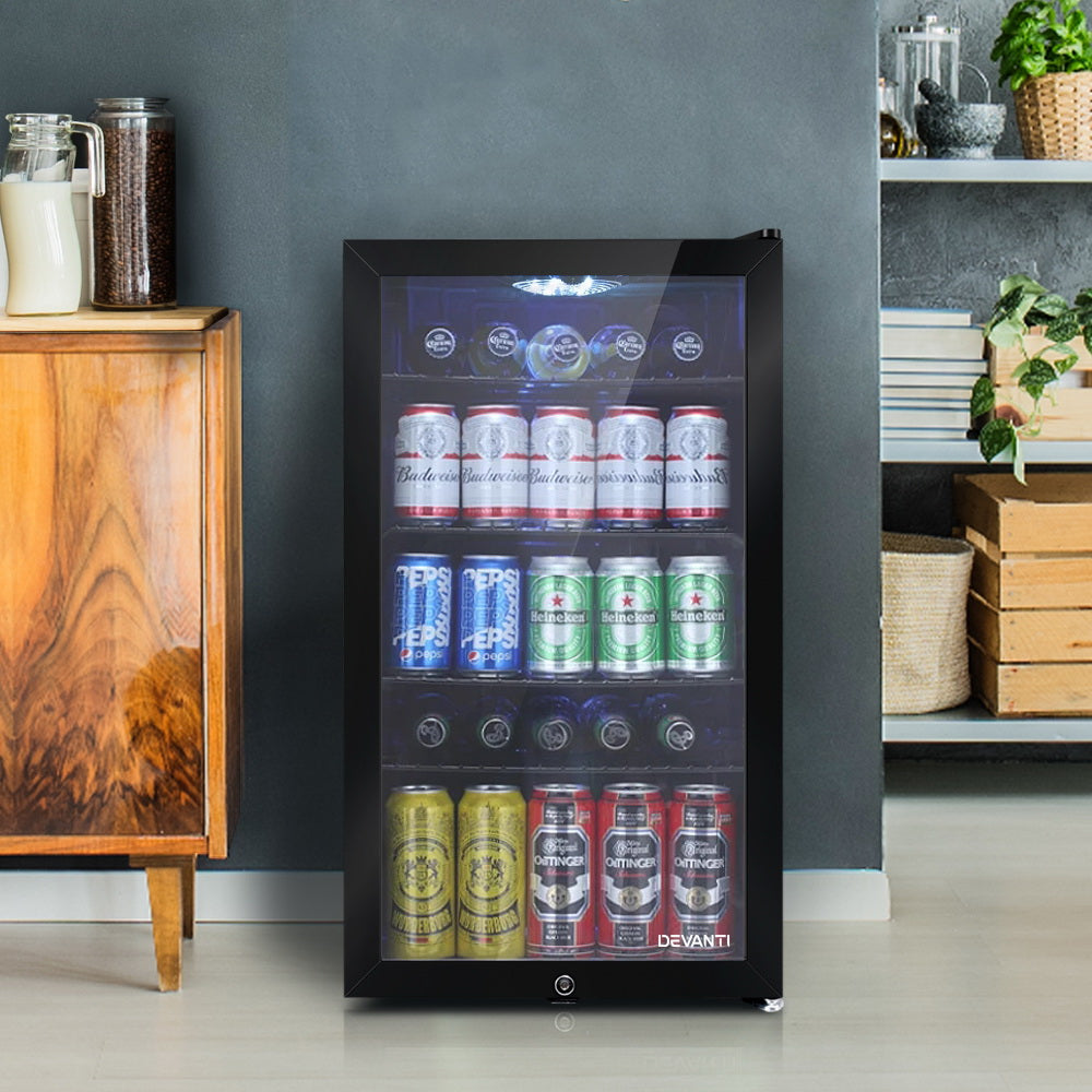 Devanti 98L Bar Fridge Glass Door Mini Freezer Fridges Countertop Beverage Commercial-7