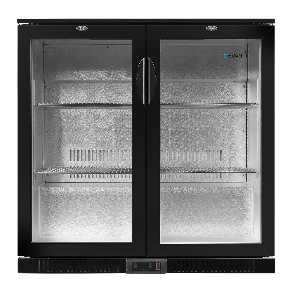 Devanti Bar Fridge 2 Glass Door Commercial Display Freeer Drink Beverage Cooler Black-2