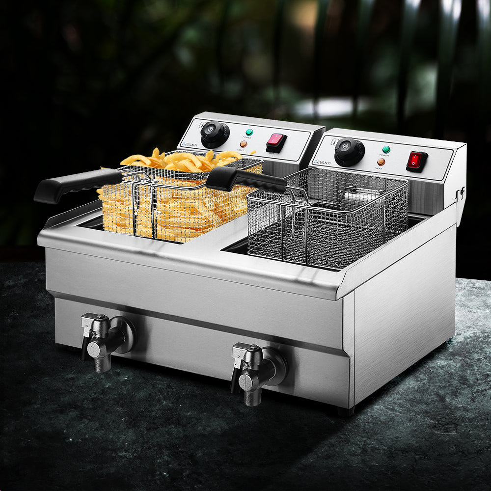 Devanti Commercial Electric Deep Fryer Twin Frying Basket Chip Cooker Countertop-6