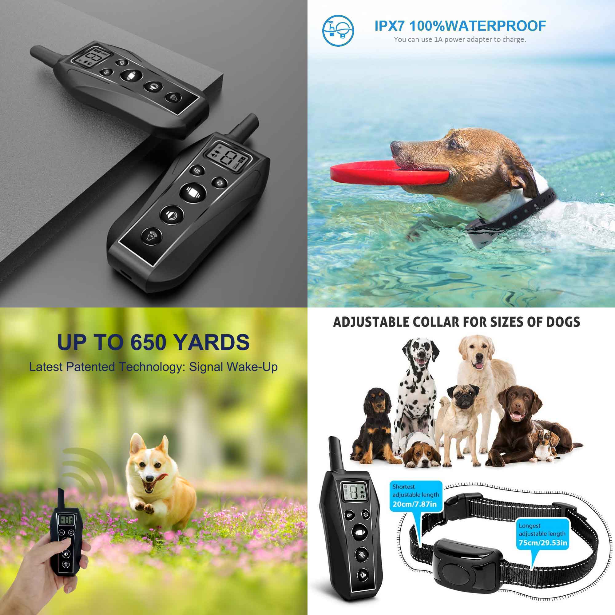 Dog Bark Collar - 1x 600m Range Receiver Vibration IPX7 Waterproof Training Aid-8