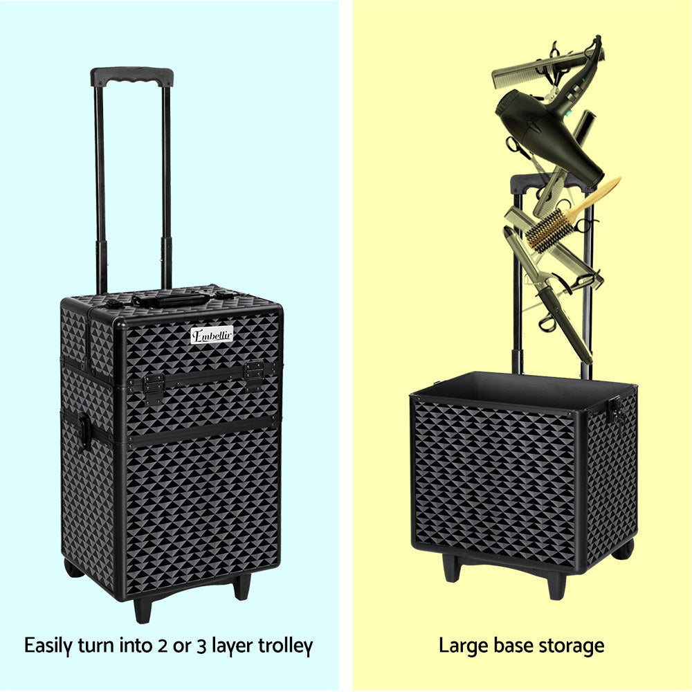 Embellir 7 in 1 Portable Cosmetic Beauty Makeup Trolley - Diamond Black-4