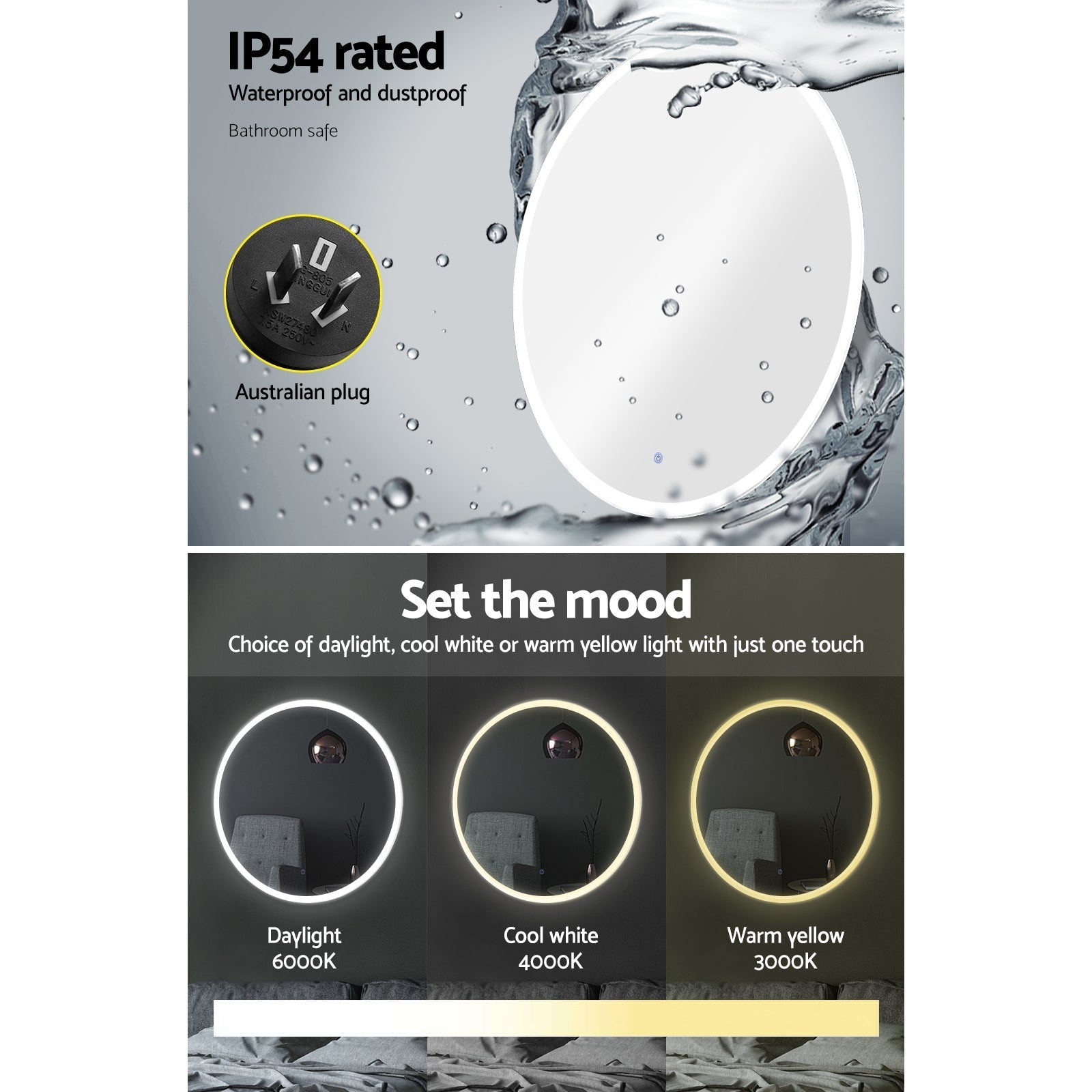 Embellir LED Wall Mirror Bathroom Mirrors With Light 90CM Decor Round Decorative-4