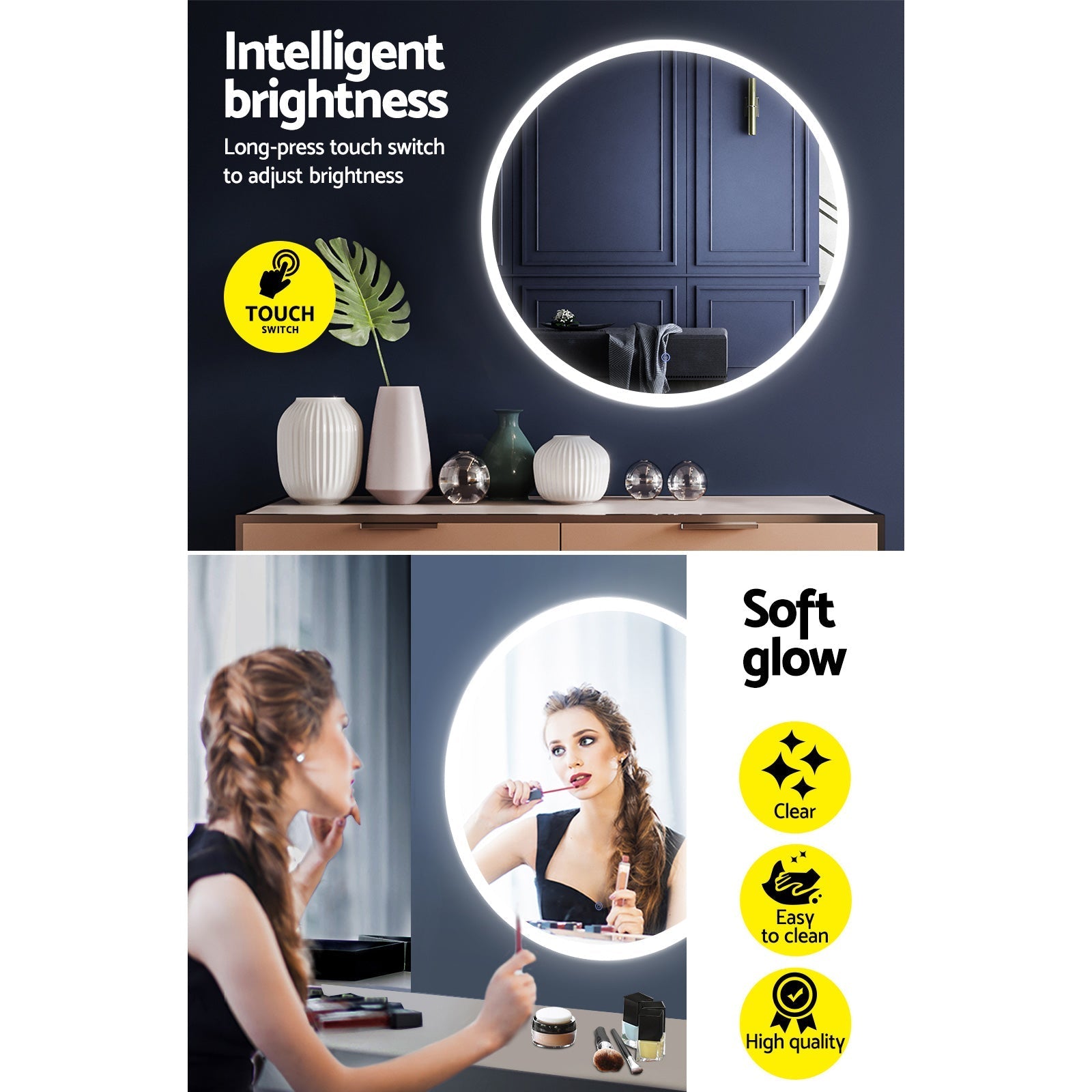 Embellir LED Wall Mirror Bathroom Mirrors With Light 90CM Decor Round Decorative-5
